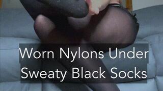 Worn Nylons Under Sweaty Black Socks