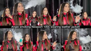 Angie smoking Newport 100s wearing leather racer jacket!