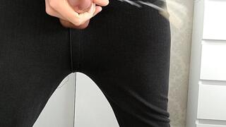 Stand-up oily wank in my thermals with my balls bouncing everywhere makes me bust an 8 DAY LOAD!