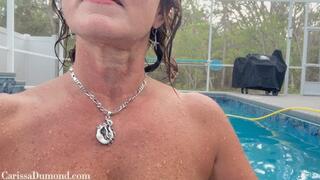 Showing off my nude rope work by swimming around the pool with mask and scuba