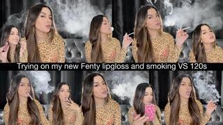 Trying on my new Fenty lipgloss and smoking VS 120s