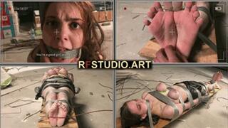 Foxy Captured at the Construction Site - Tight Breast Bondage and Dirty Barefoot Bastinado (UHD 4K MP4)