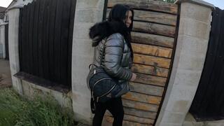 A lot of cum on my shiny down-jacket from the gardener 270