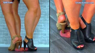 Puncturing Your Cock & Balls Under Our Platform Heels - 175 - Split Cam - Goddess Amber - Miss Lucy - Trample Trampling CBT Ballbusting Crush Crushing