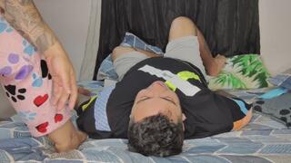 We return my slave holds my disgusting farts in his mouth and they go down his throat