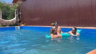 submissive slave training in the pool