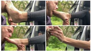 EXCLUSIVE: Happy taxi driver sniffs and licks Emily's stinky nylon ped socks