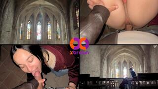 Swallows my cum in a real public church