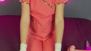 nurse in scrubs gas mask