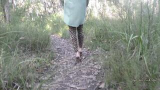 Walk through the forest in high heel mules