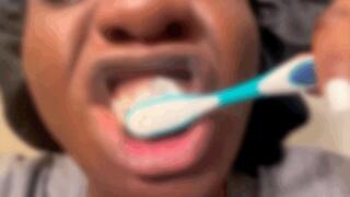 Slow Motion UpClose Dirty Mouth Toothbrushing and Tongue Brushing with a lot of Spit