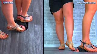 Clean Our Dirty Summer Sandals While We Crush Your Face - 176 - Split Cam - Goddess Amber - Miss Lucy - Trample Trampling Foot Feet Shoe Worship Gagging Cleaning Licking Crush Crushing