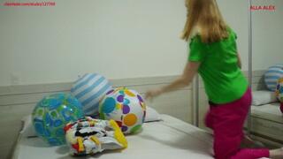 Alla deflates three rare beach balls and an inflatable vest