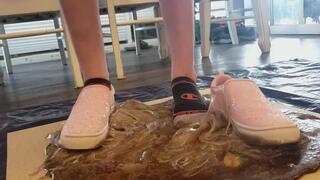 Cici's Glittery Pink Shoes Stuck in Glue