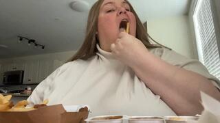 SSBBW Stuffing Fast Food and Full Belly Show On Exercise Ball