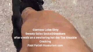 Giantess unaware in black jean shorts and guess high heeled hightop sneakers Giantess Lolas Dirty Sweaty Soles Socks&Sneakers after a walk on a sweltering hot day Toe Knuckle Cracking Foot Fetish Voyeurism cam mov