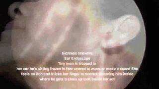 Giantess unaware Ear Endoscope Tiny man is trapped in her ear he's sitting frozen in fear scared to move or make a sound She feels an itch and Sticks her finger to scratch jamming him inside where he gets a close up look inside her ear mov