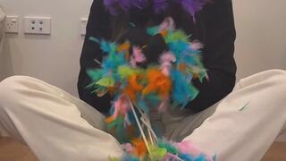 Erina in a cruel tickle punishment with Feather boa