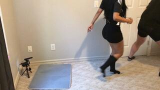 Soccer girl kicks balls in socks