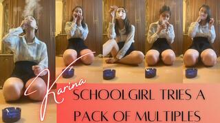 Schoolgirl Tries a Pack of Multiples