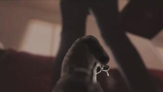 Giantess and her black thong sandals vs the tinies