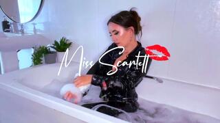 Scarlett's sinful black satin & leather bathtime (WAM)