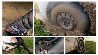 PREMIRE: Sexy Julia is in serious trouble: spinning wheels and deep mud stuck