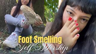 Miss Bimby Public Self Foot & Sneaker Smelling At the Park after Gym (1080 - EN sub) Red Toenails - Outdoor Play - Sweaty Socks