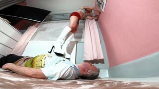 Danielle Red Mini Skirt & Chunky White Boots Trample FLOOR CAM