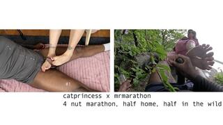 Drained on a cliff and almost caught! 4 nut marathon, first 2 at home, then 2 on top of a cliff, public draining and jerk off, size 9 pink pedi milf feet on bbc, pov 1