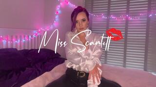 Scarlett's sexy white satin blouse & leather pants tease