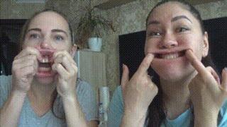 Stretching and pulling our sexy lips