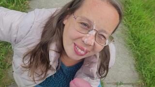 Very risky blowjob in the middle of the path, but the excitement makes it more fun!