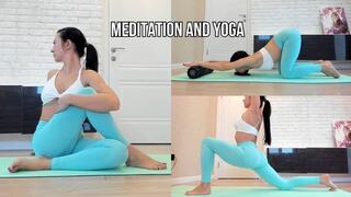 Slow Yoga Flow in Tight Blue Leggings and Bare Feet