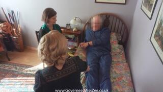 Teacher’s visit at home & a naughty boy double spanking, with Miss Matthews and Miss Zee