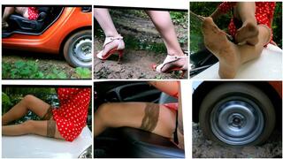 HOT PREMIERE: Sexy girl has her rwd Smart car stuck in deep soft mud