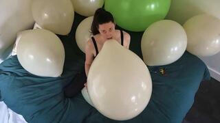88 Blowing up and Riding 18in Tan Balloons Nonpop