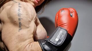 fbb ripped veiny boxing punching nude big biceps back arms traps jumping the rope sparring boxing intimidatiion domination talking to you!
