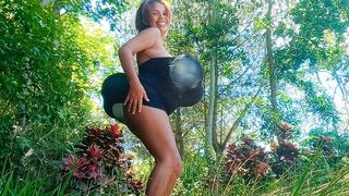 Sexy Juju Stuffs Balloon Boobs And Butts Then Dances Outdoors