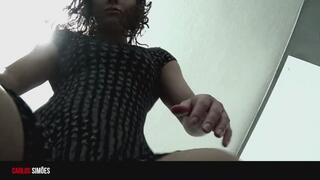 WANT TO SUCK THIS LOLLIPOP? HOT BRUNETTE SHOVING THE DILDO IN HER ASS