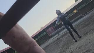 100 lashes with her new bullwhips