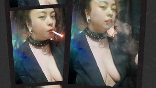 Corp Goth in Synthwave era Smoking Marlboro Red while Dancing - POV