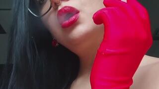 Smoking a Marlboro red in an all red look