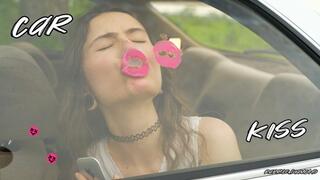 Messy Pink lipgloss marks on the Car Window