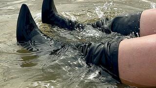 Black Stiletto Boots at the Beach!