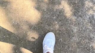 Worn Out by a Black Goddess – Dirty White Shoes, Ebony Soles Ebony foot domination white shoes at the mercy of barefoot Ebony giantess