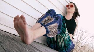 Amateur Hippie Girl Starshine Posing Nude and Barefoot on Tractor