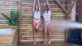 Scarlett Rose and Lauren Rice in Kinky girls hosed down