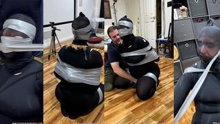 Head to toe in stockings, then bound with duct tape, while my mouth is stuffed full