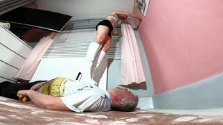 Danielle Little Black Shorts & Chunky White Boots Trample FLOOR CAM